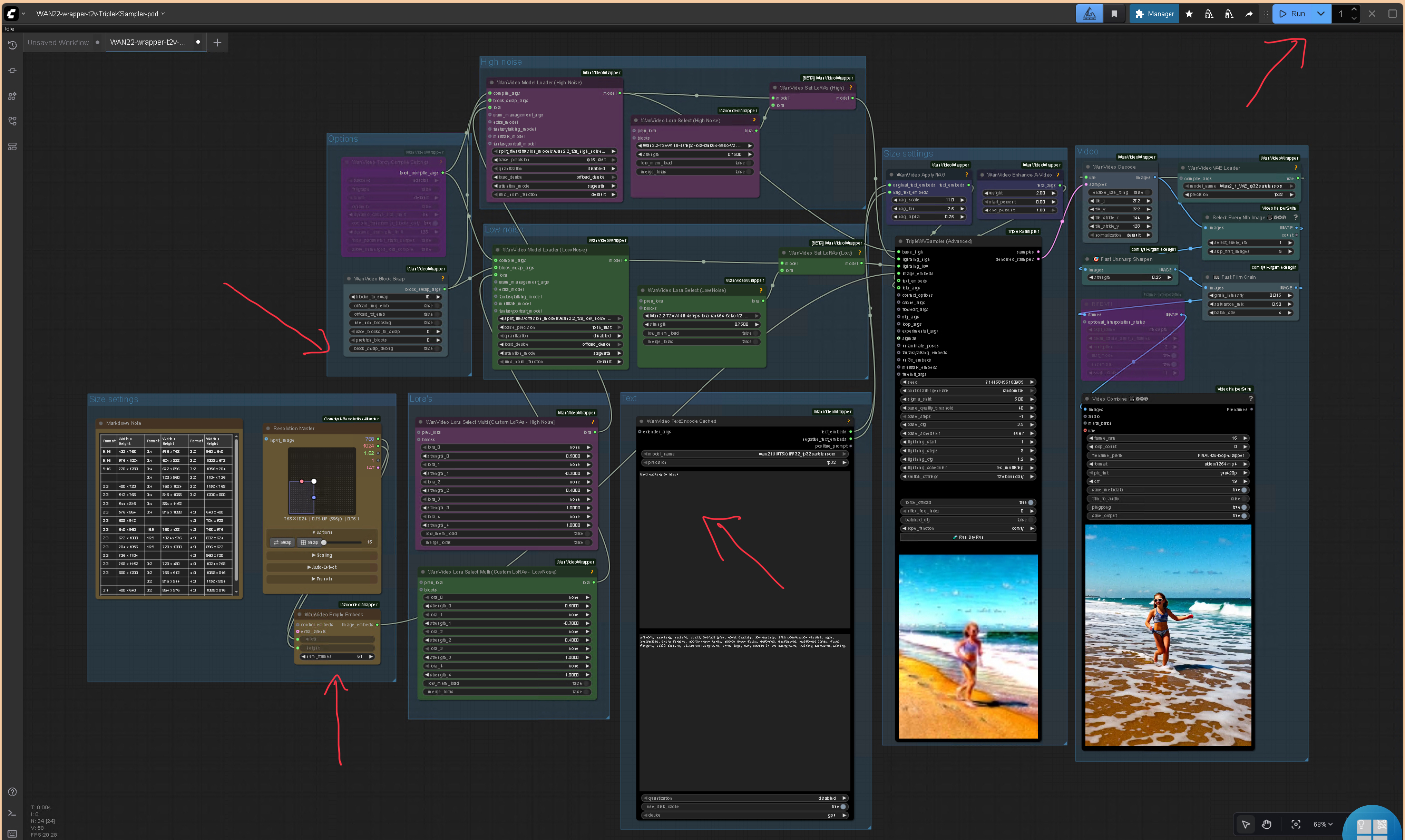 Select number frames, size , prompt and offload